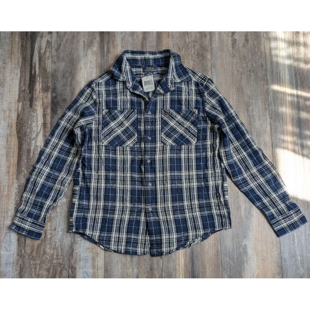 NWT Polo Ralph Lauren Blue Plaid Big Kids Large (14-16) Long Sleeve Collared NEW